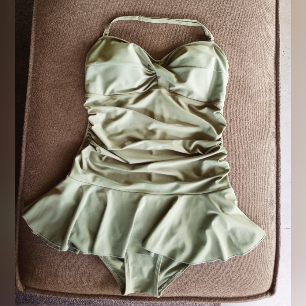 Vintage Sage Green Shore Shapes Skirted One-Piece